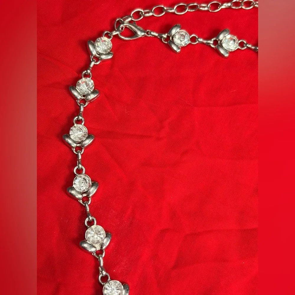 Vintage silver tone floral metal and enamel chain statement belt